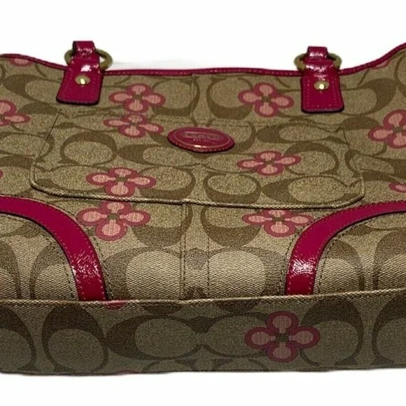 Coach Peyton Signature Khaki & Pink Crossbody Bag Purse Large - Picture 2 of 11